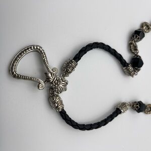 Boho Black Leather and Silver Toned Women's Necklace